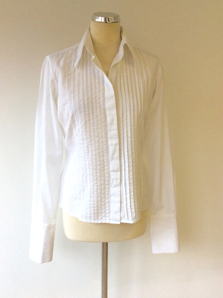 THOMAS PINK PLEATED FRONT WHITE FITTED SHIRT SIZE 12 - Whispers Dress Agency - Sold - 1