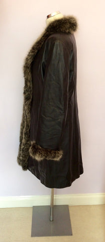 TORRAS BLACK LEATHER & FUR EDGE TRIM COAT SIZE 46 UK 16/18