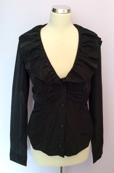 Love Moschino Black Frill V Neckline Blouse Size 12 - Whispers Dress Agency - Sold - 1