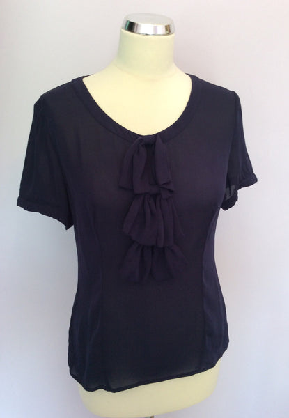 LK Bennett Navy Blue Bow Front Silk Top Size 12 - Whispers Dress Agency - Sold - 1