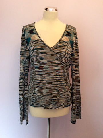 Coast Green, Beige, Black & White Print V Neck Jumper Size 14 - Whispers Dress Agency - Womens Knitwear - 1