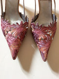 GINO VAELLO PINK FLOWER METALLIC SLINGBACK SLINGBACK HEELS SIZE 5/38 - Whispers Dress Agency - Womens Heels - 2