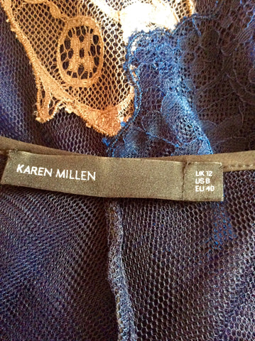 Karen Millen Navy Blue Net Overlay Lace Trim Dress Size 12 - Whispers Dress Agency - Sold - 5