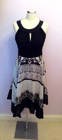 Brand New Sangria Black With Silver & White Print Handkerchief Hem Dress Size 10 - Whispers Dress Agency - Womens Dresses - 1