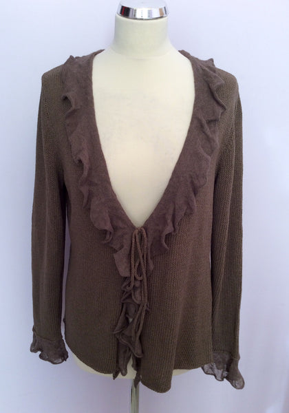 Per Una Brown Frill Trim V Neck Cardigan Size L - Whispers Dress Agency - Womens Knitwear - 1