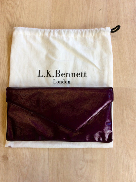 BRAND NEW LK BENNETT DARK VIOLET SAFFIANO PATENT LEATHER CLUTCH/ SHOULDER BAG - Whispers Dress Agency - Sold - 1