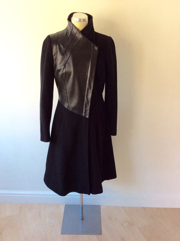 TODD LYNN BLACK WOOL BLEND & LEATHER TRIM COAT SIZE 12 - Whispers Dress Agency - Sold - 1