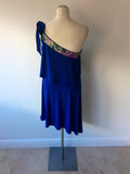 MONSOON BLUE SEQUINNED TRIM ONE SHOULDER TIERED DRESS SIZE 12 - Whispers Dress Agency - Womens Dresses - 3