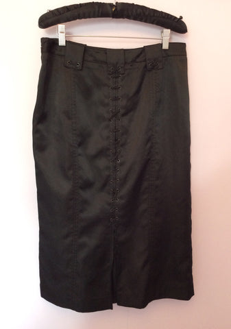 Karen Millen Black Matt Satin Lace Up Detail Skirt Size 14 - Whispers Dress Agency - Sold - 2