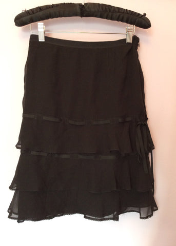 Karen Millen Black Silk Tiered Ribbon Trim Skirt Size 14 - Whispers Dress Agency - Sold - 1