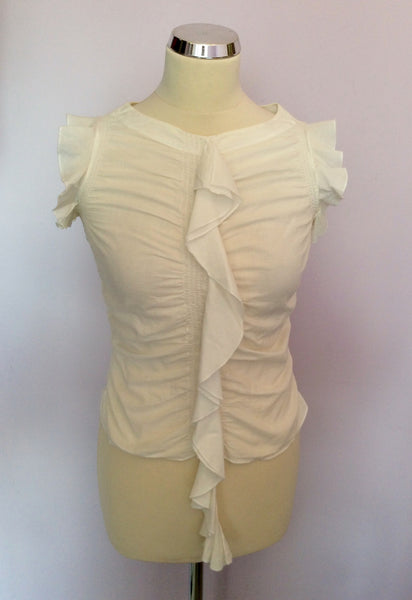 TED BAKER WHITE COTTON FRILL TRIM SLEEVELESS TOP SIZE 1 UK 8/10 - Whispers Dress Agency - Womens Tops - 1