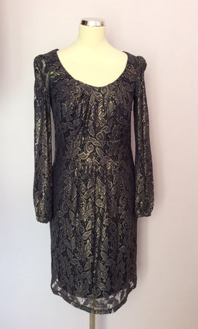 Pepperberry Dark Blue & Gold Lace Wiggle Pencil Dress Size 10 - Whispers Dress Agency - Sold - 1