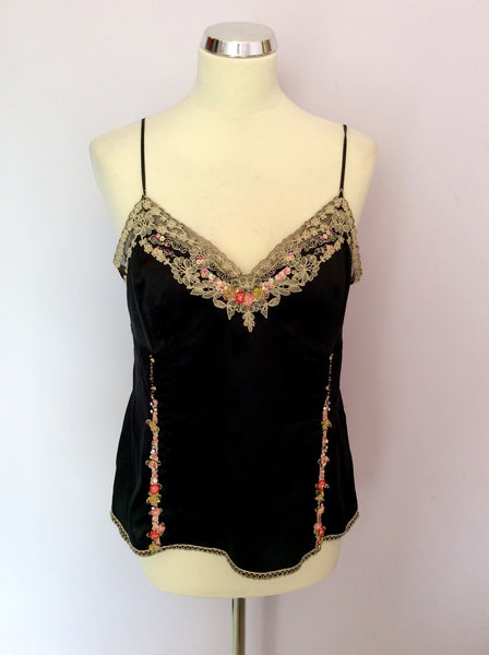 KAREN MILLEN BLACK SILK EMBELISHED CAMISOLE TOP SIZE 14 - Whispers Dress Agency - Sold - 1