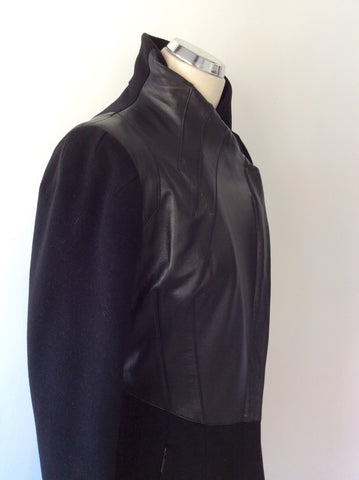 TODD LYNN BLACK WOOL BLEND & LEATHER TRIM COAT SIZE 12 - Whispers Dress Agency - Sold - 4