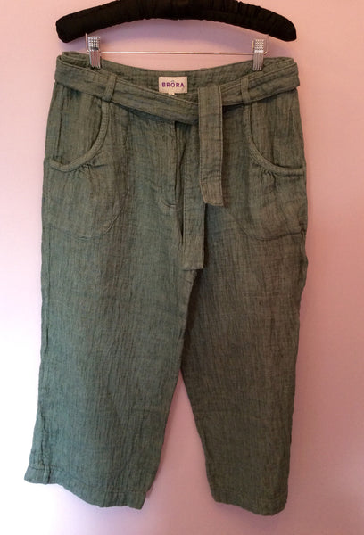 Brora Green Linen Crop Trousers Size 12 - Whispers Dress Agency - Sold - 1