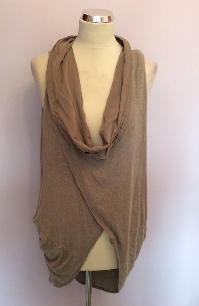 SUDAR TAUPE FINE KNIT SILK COWL SLEEVELESS TOP SIZE L - Whispers Dress Agency - Womens Tops - 1