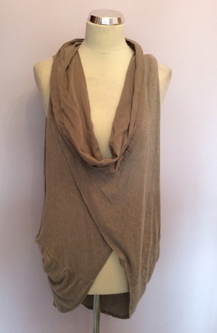 SUDAR TAUPE FINE KNIT SILK COWL SLEEVELESS TOP SIZE L - Whispers Dress Agency - Womens Tops - 1