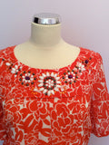 MONSOON ORANGE,WHITE & PINK PRINT BEADED NECK DRESS SIZE 12 - Whispers Dress Agency - Womens Dresses - 2