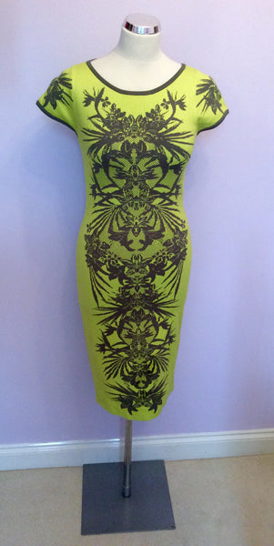 Karen Millen Lime Green & Khaki Print Dress Size 3 UK 10/13 - Whispers Dress Agency - Sold - 1