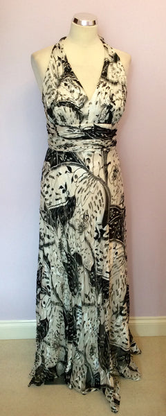 Brand New Apanage Black & White Print Silk Halterneck Maxi Dress Size 18 - Whispers Dress Agency - Sold - 1