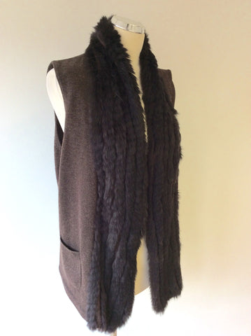 MARC AUREL BROWN WOOL & RABBIT FUR TRIM SLEEVELESS CARDIGAN SIZE 44 UK 16 - Whispers Dress Agency - Sold - 1