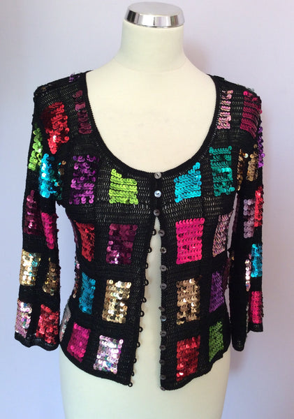 Karen Millen Black & Multi Coloured Sequinned Cardigan Size 3 UK 12/14 - Whispers Dress Agency - Sold - 1