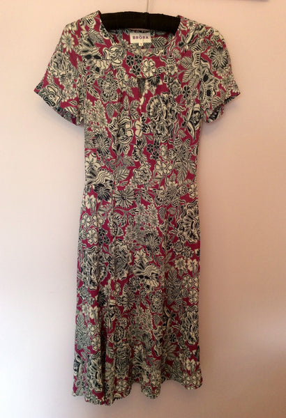 BRORA FUSHIA PINK ,WHITE & NAVY BLUE FLORAL PRINT DRESS SIZE 8 - Whispers Dress Agency - Sold - 1