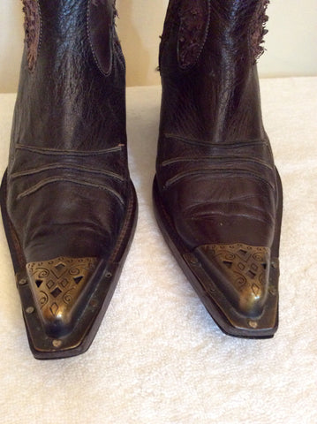 Italian Leather Dark Brown Toe Capped Cowboy Boots Size 6/39 - Whispers Dress Agency - Sold - 5