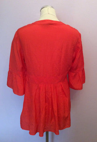 Karen Millen Coral Orange Silk & Cotton Smock Top Size 12 - Whispers Dress Agency - Sold - 4