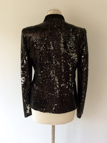 DESIGNER MAJE BLACK & SILVER SEQUINNED EVENING JACKET SIZE 40 UK 12 - Whispers Dress Agency - Womens Coats & Jackets - 5