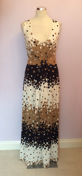 HOBBS DARK BLUE,IVORY & TAN PRINT MAXI DRESS SIZE 8 - Whispers Dress Agency - Womens Dresses - 1