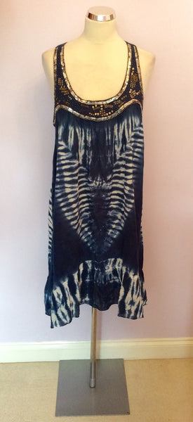 MONSOON BLUE & WHITE TIE DYE COTTON SUNDRESS SIZE L - Whispers Dress Agency - Sold - 1