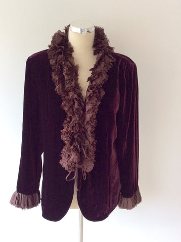 VINTAGE TIGER DEEP PLUM VELVET & SILK TRIM JACKET SIZE L - Whispers Dress Agency - Womens Coats & Jackets - 1