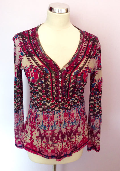 Marc Aurel Pink & Blue Print Top Size 40 UK 12 - Whispers Dress Agency - Sold - 1