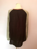 Oui Grey & Black Cotton Top With Pink Neon Stitch Trim Size 14 - Whispers Dress Agency - Womens Tops - 2