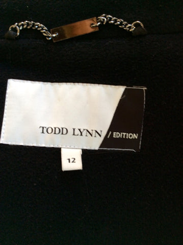 TODD LYNN BLACK WOOL BLEND & LEATHER TRIM COAT SIZE 12 - Whispers Dress Agency - Sold - 7