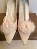 BRAND NEW MENBUR IVORY SATIN FAUX FUR TRIM BRIDAL SHOES SIZE 4/37 - Whispers Dress Agency - Womens Heels - 3