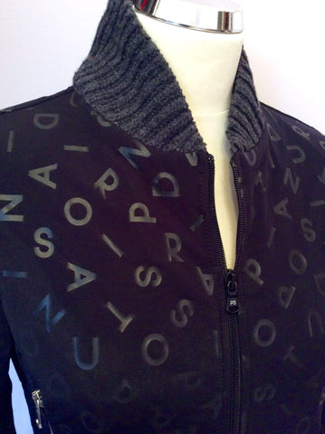 Pianurastudio Black Logo Print Zip Up Coat Size 44 UK 12 - Whispers Dress Agency - Sold - 4