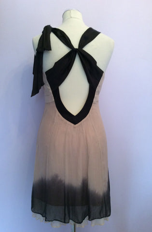 KAREN MILLEN NUDE PINK & BLACK SILK DRESS SIZE 12 - Whispers Dress Agency - Womens Dresses - 3