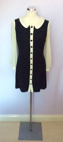 Temperley Black & Cream Silk Dress Size 10 - Whispers Dress Agency - Womens Dresses - 1