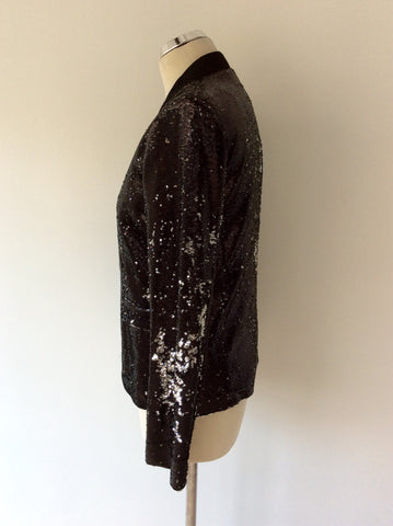 DESIGNER MAJE BLACK & SILVER SEQUINNED EVENING JACKET SIZE 40 UK 12 - Whispers Dress Agency - Womens Coats & Jackets - 4