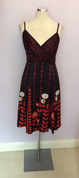 TED BAKER BLACK,ORANGE,GOLD & IVORY SILK DRESS SIZE 2 UK 10 - Whispers Dress Agency - Womens Dresses - 1