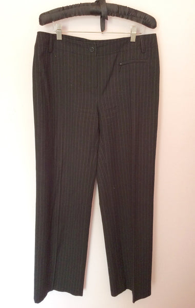 MARIELLA ROSATI BLACK PINSTRIPE WOOL TROUSERS SIZE 46 UK 14 - Whispers Dress Agency - Womens Trousers - 1