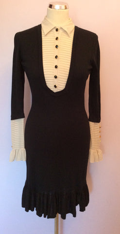 Temperley Black & Cream Silk, Merino Wool & Cashmere Dress Size 10 - Whispers Dress Agency - Sold - 2