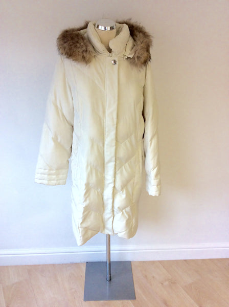 DAUNE LIMIDED EDITION WINTER IVORY FEATHER DOWN FILLED COAT WITH FUR TRIM HOOD SIZE 16 - Whispers Dress Agency - Womens Coats & Jackets - 1