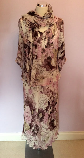 Roman Originals Purple & Pink Floral Print Dress & Scarf Size 14 - Whispers Dress Agency - Womens Dresses - 1