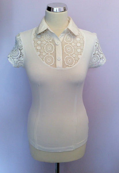 KAREN MILLEN WHITE CROCHETED TRIM TOP SIZE 8 - Whispers Dress Agency - Womens Tops