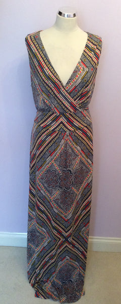 MONSOON BLUE,ORANGE,MUSTARD & WHITE PRINT MAXI DRESS SIZE 22 - Whispers Dress Agency - Sold - 1