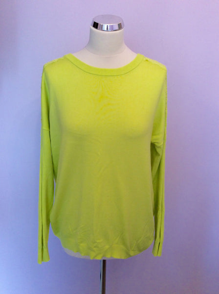 Karen Millen Bright Lime Green Lace Trim Jumper Size 3 UK 12/14 - Whispers Dress Agency - Sold - 1