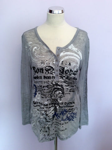 MARC AUREL GREY PRINT LONG SLEEVE TOP SIZE 42 UK 14 - Whispers Dress Agency - Womens Tops - 1